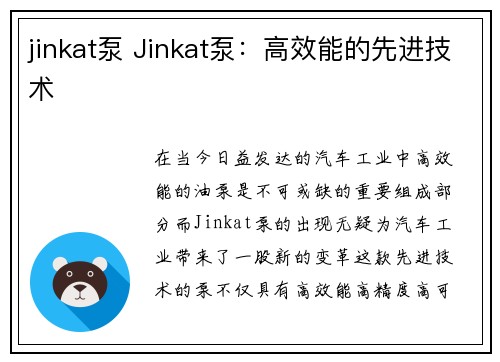 jinkat泵 Jinkat泵：高效能的先进技术